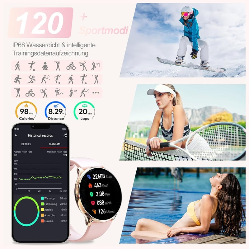 fitonyo Női Okosóra AMOLED Kijelzővel, Híváskezelés, 120 Sportmód, Egészségfigyelés