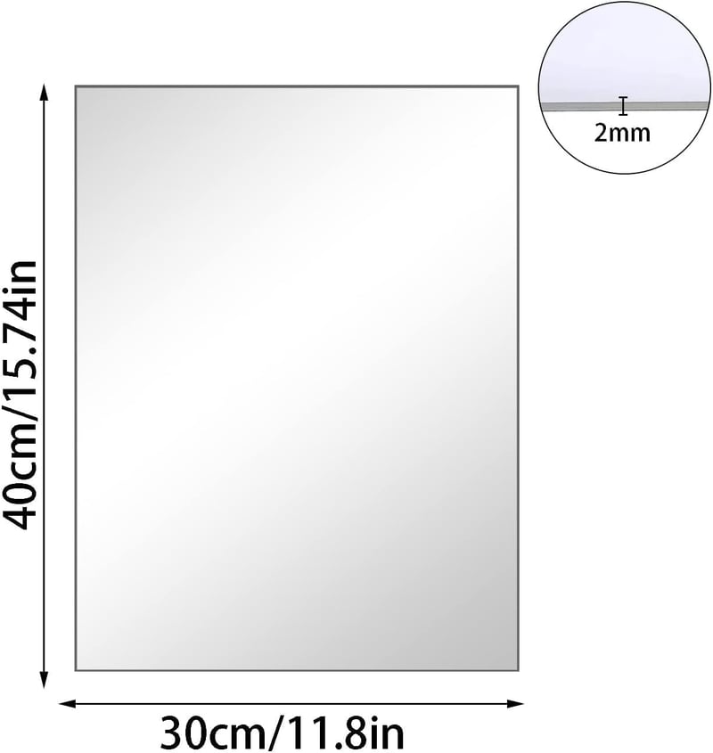 TSKDKIT Öntapadós Falitükör 40x30 cm - HD Minőségű Keret Nélküli Üvegtükör Fürdőszobába, Nappaliba, Öltözőbe és Vendég WC-be
