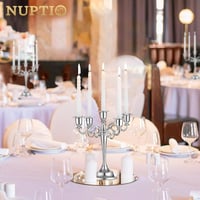 Nuptio Ezüst Gyertyatartó 5-Ágú 27 cm Magas Vintage Kandeláber Esküvői Asztaldísz Születésnapi Parti Karácsonyi Dekoráció Fém Gyertyákhoz 4
