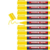 Marker permanent edding 300, galben, vârf rotund, pe bază de alcool, 1,5-3 mm, rezistent la apă, cu uscare rapidă, pentru carton, lemn, metal, sticlă, 10 buc. 1