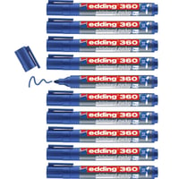 Fixka na bielu tabuľu edding 360, modrá – 10 ks – okrúhly hrot 1,5–3 mm – stierateľná – na biele tabule, flipcharty a magnetické tabule – plniteľná 1