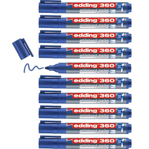 edding 360 Marker za bijelu ploču plavi - 10 kom. Flomaster za bijelu ploču - Okrugli vrh 1,5-3 mm - Brisivi marker za bijelu ploču, flipchart i magnetsku ploču - Punjiv