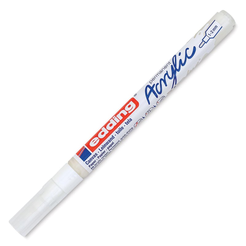Akrylový popisovač edding 5300 biely, vodeodolný – tenký okrúhly hrot 1-2 mm – na maľovanie na plátno, papier, kameň a drevo – 1 ks