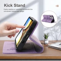 iPhone 13 Pro Max Lila Bőr Pénztárcatartó Tok Kártyatartóval és Állvánnyal 2