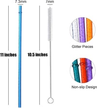 VITEVER 12 db-os Csillogó, Újrahasználható Átlátszó Műanyag Szívószál Készlet, 28 cm, Tisztítókefével 2