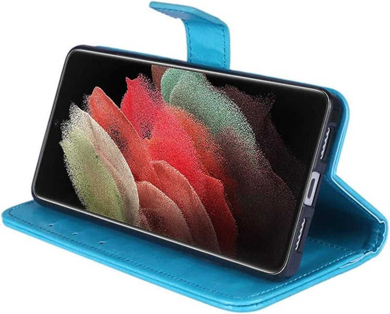 Sony Xperia 10 III Világoskék Bőrtok Pénztárcával és Állvánnyal