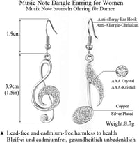 Aodun Jewelry Hangjegy Fülbevaló Nőknek - Hipoallergén Rozéarany és Ezüst Bevonatú Lógós Fülbevaló Kristály Díszítéssel - Ajándék Ékszer 9