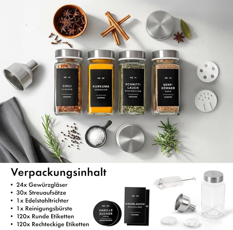 EDELHAUS 24 db fűszertartó szett rozsdamentes fedéllel 120 ml