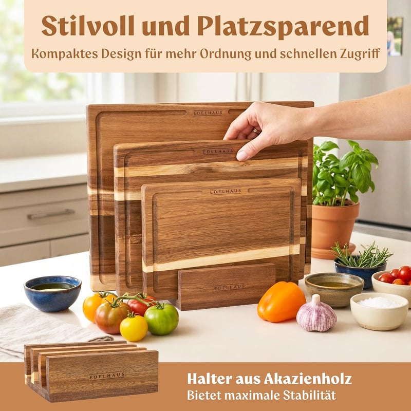 EDELHAUS 3 részes akáciafa vágódeszka szett 40x30 cm-es mérettel, 2 cm vastag, szaftcsatornával