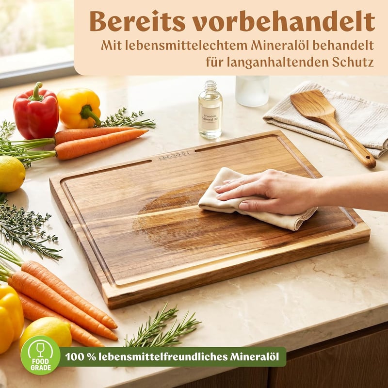 EDELHAUS 3 részes akáciafa vágódeszka szett 40x30 cm-es mérettel, 2 cm vastag, szaftcsatornával
