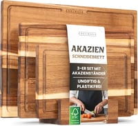 EDELHAUS 3 részes akáciafa vágódeszka szett 40x30 cm-es mérettel, 2 cm vastag, szaftcsatornával 1