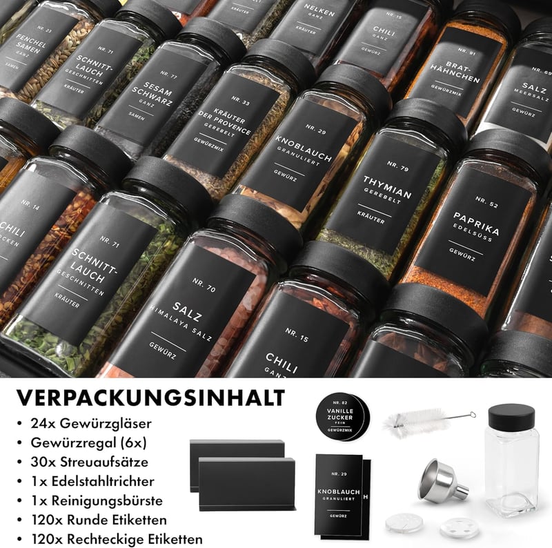 EDELHAUS Fűszertartó Fiók 24 Üveggel Címkékkel Konyhai Szervező