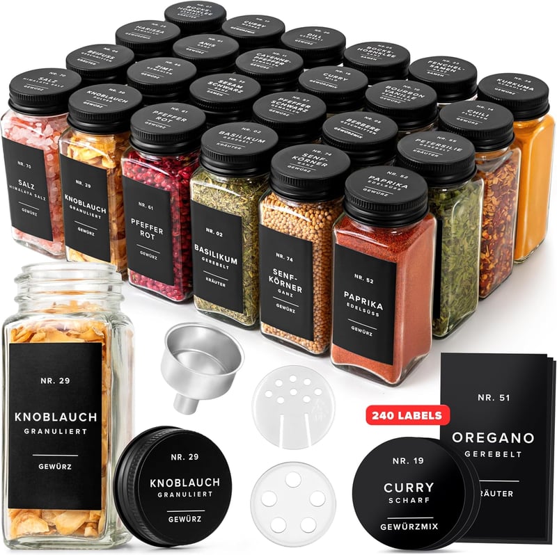 EDELHAUS Fűszertartó szett 120ml matt fekete 24db címkékkel és szóróval