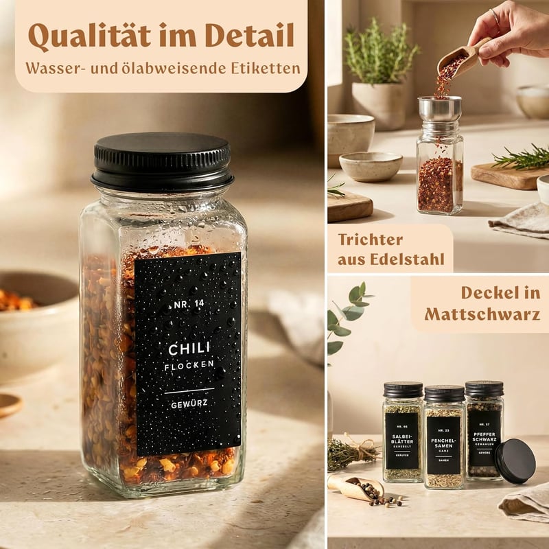EDELHAUS Fűszertartó szett 120ml matt fekete 24db címkékkel és szóróval