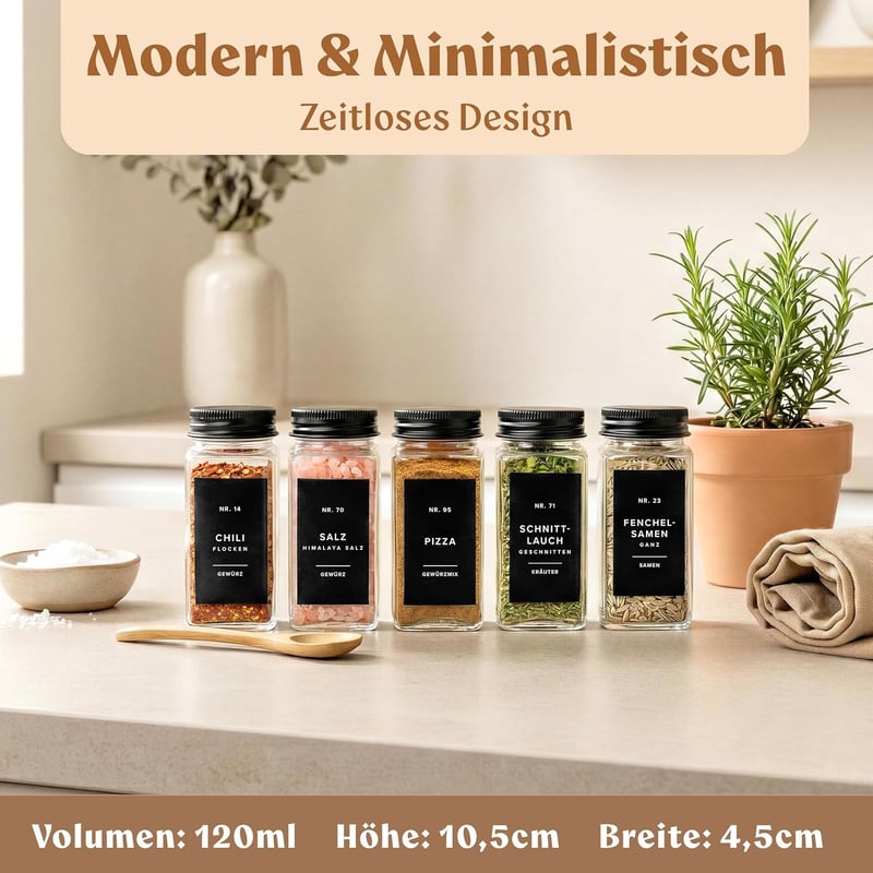 EDELHAUS Fűszertartó szett 120ml matt fekete 24db címkékkel és szóróval