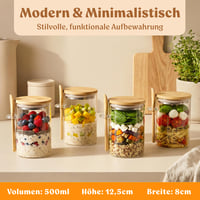 EDELHAUS staklenke za Overnight Oats s poklopcem, žlicom i naljepnicama (4 x 500 ml) - Set posuda za musli, jogurt i chia puding, nepropusne 2