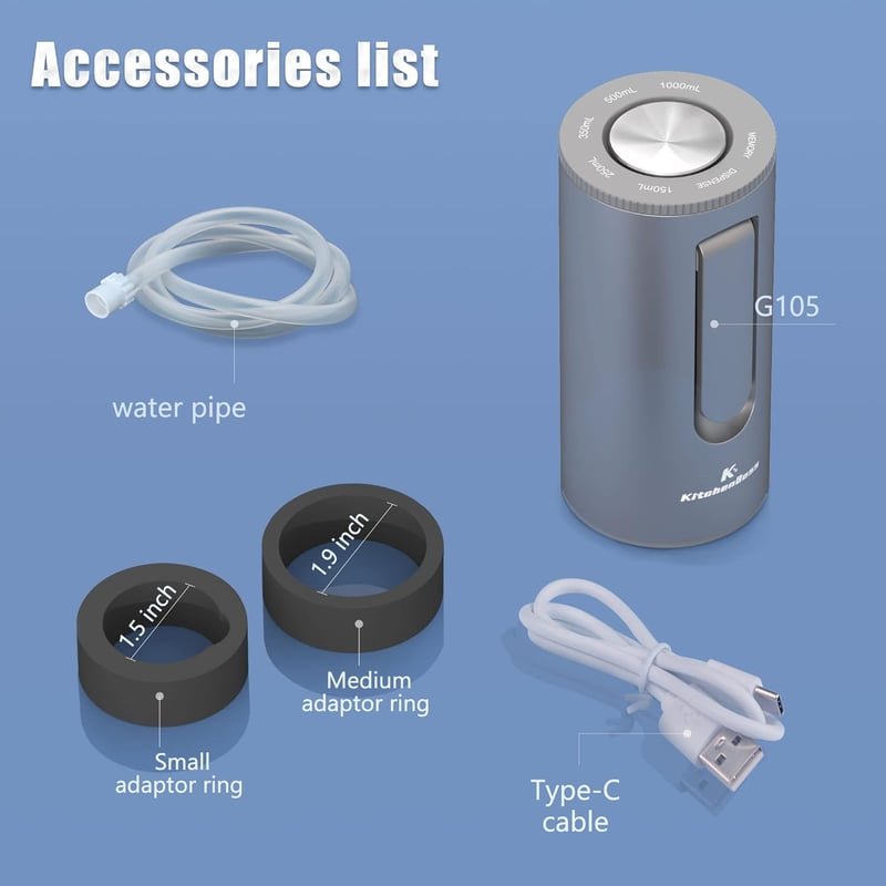 KitchenBoss Elektromos Vízadagoló Pumpa - USB Tölthető, 1-5 Gallonos Palackokhoz, BPA-mentes, Hordozható, Automatikus Adagolás, Ezüst