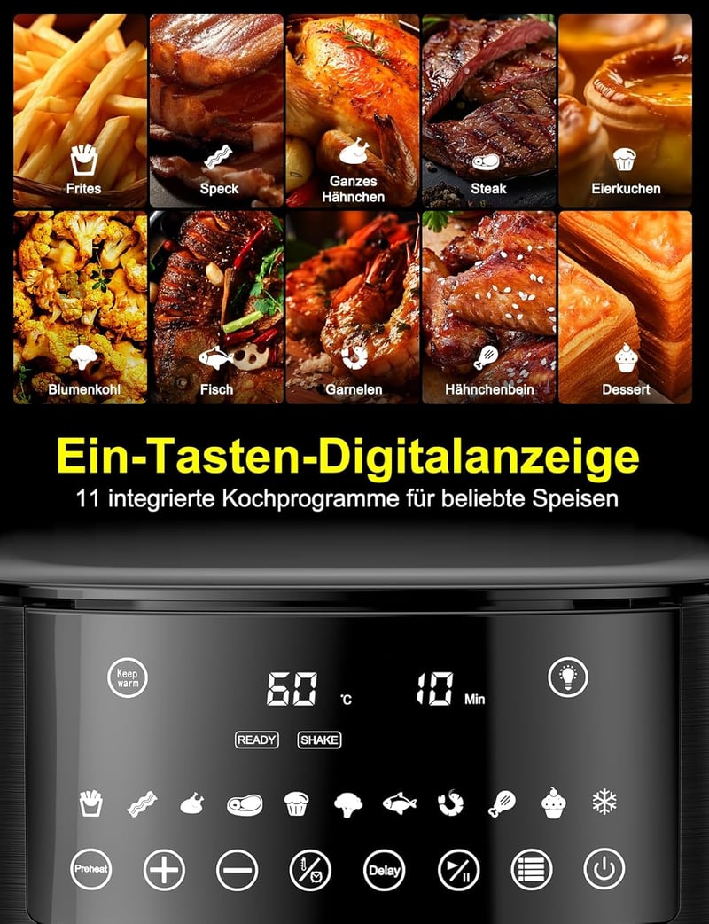 Cookwise 7,2L Forrólevegős Sütő Betekintő Ablakkal - 13 az 1-ben XXL Airfryer Előmelegítés, Melegen Tartás és Kiolvasztás Funkcióval, Olajme