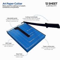 Ghilotină pentru hârtie Ediesi A4, aparat manual de tăiat hârtie cu precizie, cu fixare magnetică, pentru fotografii, albastru 2