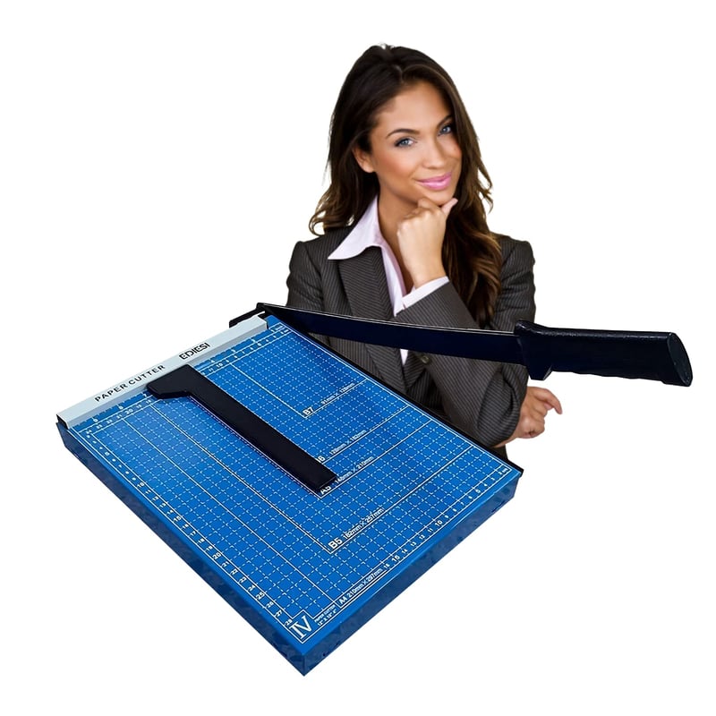 Ghilotină pentru hârtie Ediesi A4, aparat manual de tăiat hârtie cu precizie, cu fixare magnetică, pentru fotografii, albastru