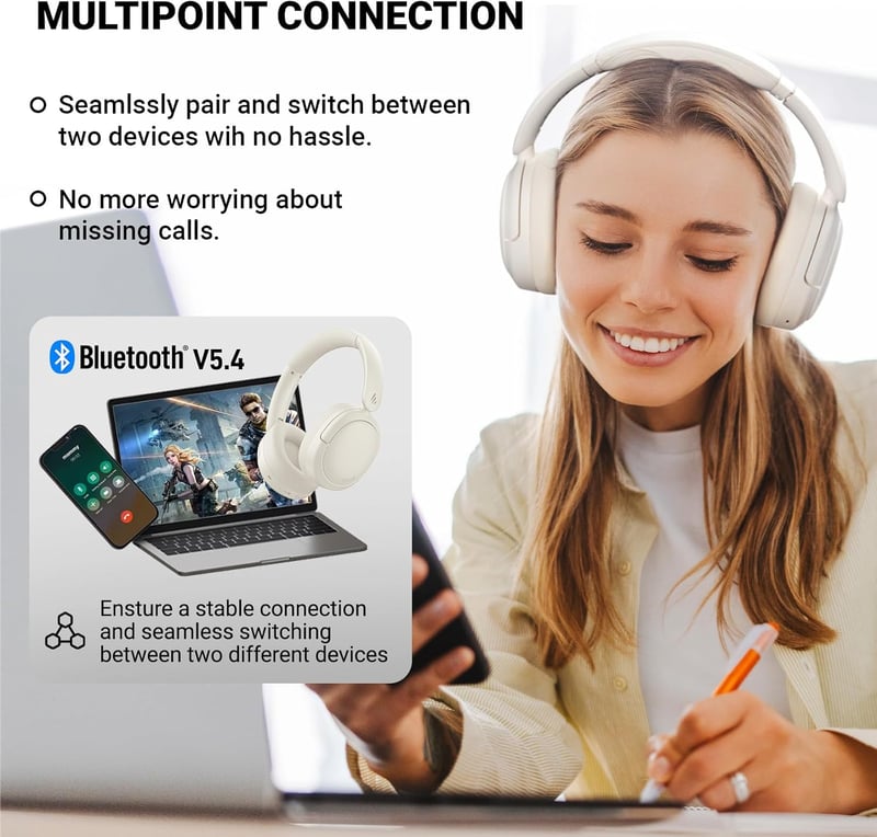 Edifier V80 Blushell vezeték nélküli fejhallgató Bluetooth 5.4 ANC -44 dB Hi-Res 45 óra többpontos AI hívás EQ alkalmazás