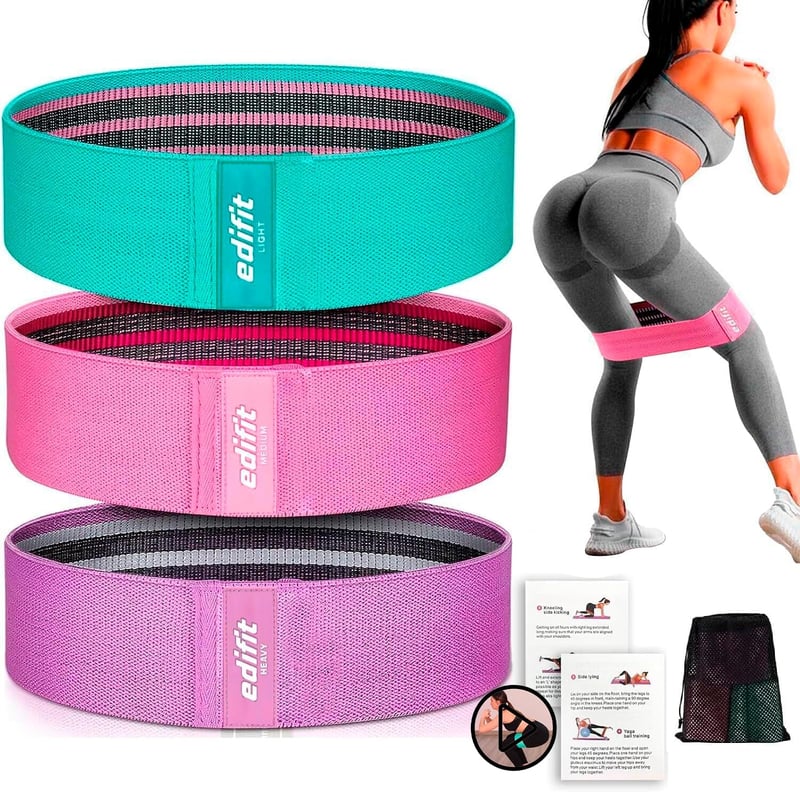 Sada fitnes odporových pásem Edifit - fialová, ružová, zelená - 3 ks