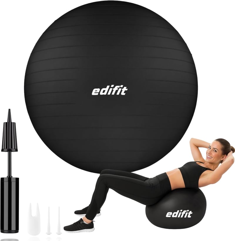 EDIFIT Gimnasztikai Labda 55 65 75cm Pezziball Pilates Jóga Ülőlabda Pumpával - 65cm, Black