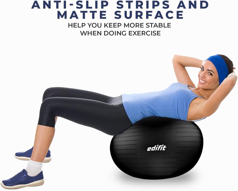 EDIFIT Gimnasztikai Labda 55 65 75cm Pezziball Pilates Jóga Ülőlabda Pumpával - 65cm, Black