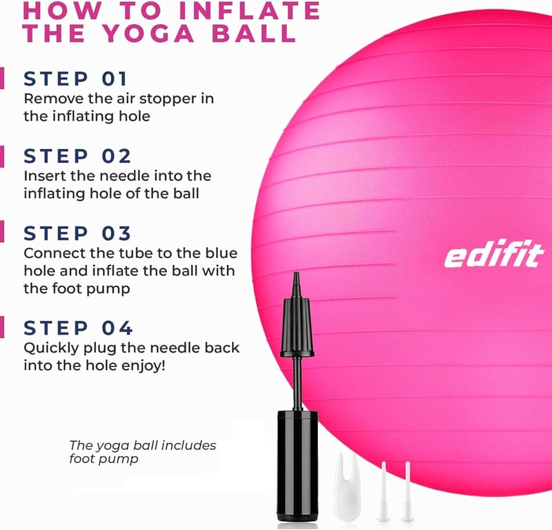 EDIFIT Gimnasztikai Labda 55 65 75cm Pezziball Pilates Jóga Ülőlabda Pumpával - 65cm, pink