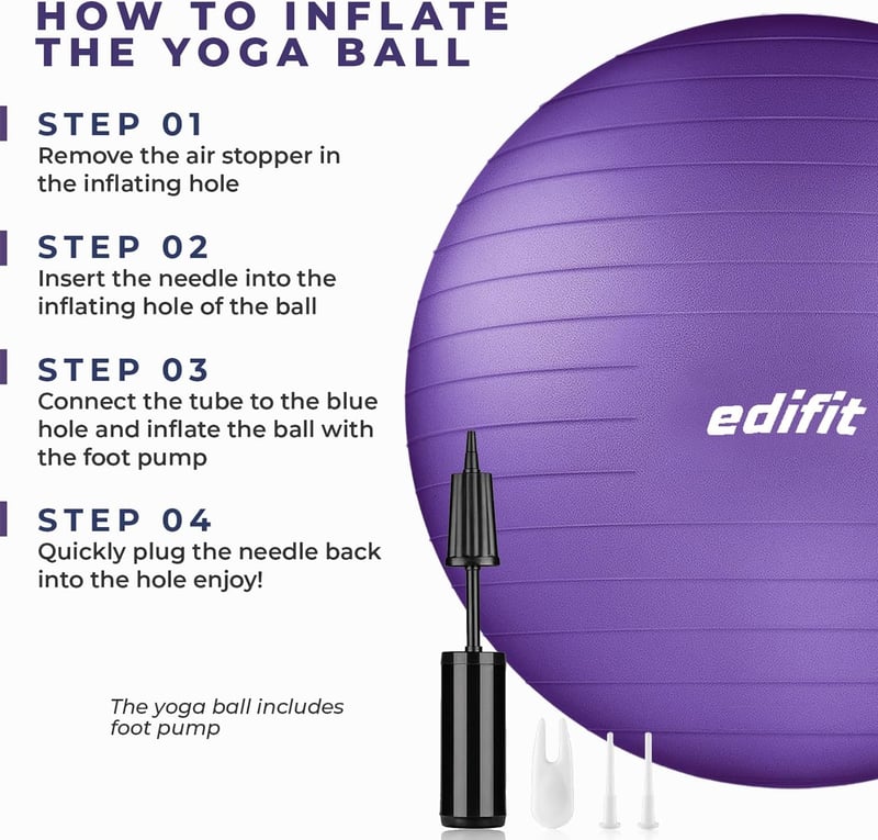 EDIFIT Gimnasztikai Labda 55 65 75cm Pezziball Pilates Jóga Ülőlabda Pumpával - 65cm, Purple