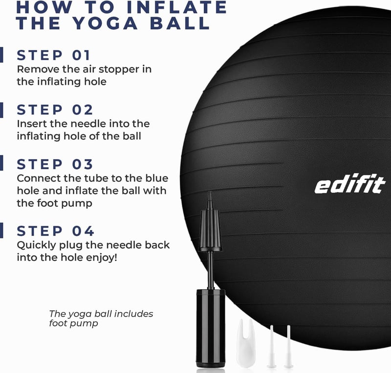 EDIFIT Gimnasztikai Labda 55 65 75cm Pezziball Pilates Jóga Ülőlabda Pumpával - 65cm, Black
