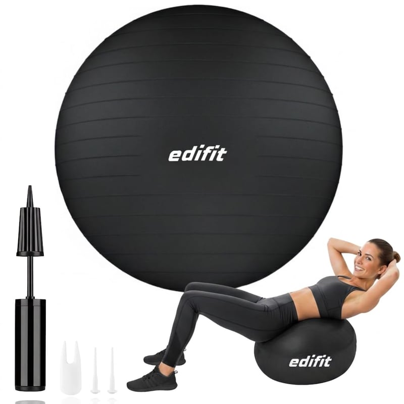 Gymnastická lopta Edifit 55 cm čierna s pumpou - Pilates joga fitness balančná lopta na sedenie Pezziball na domáce cvičenie