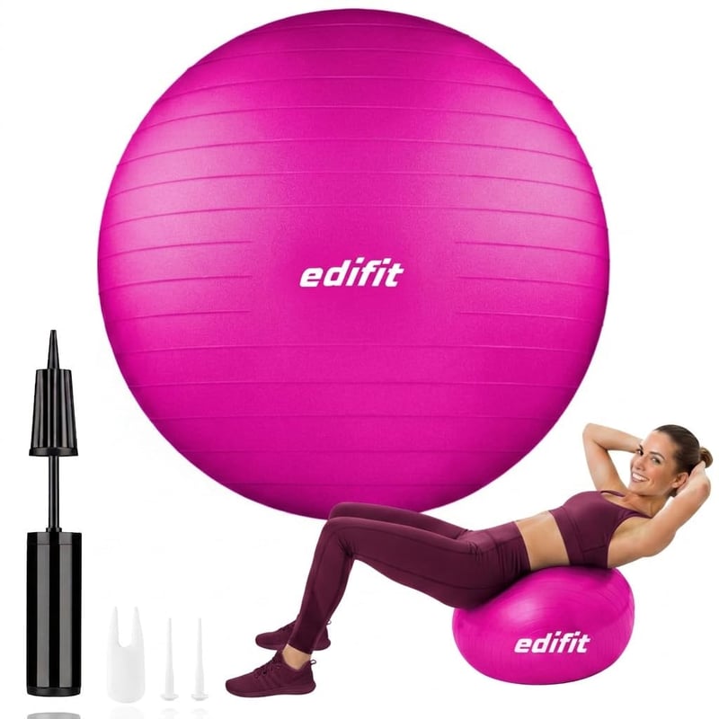 EDIFIT Pilates lopta 75 cm ružová s pumpou, fitness gymnastická lopta na jogu, lopta na sedenie pre tehotné, na domáce cvičenie