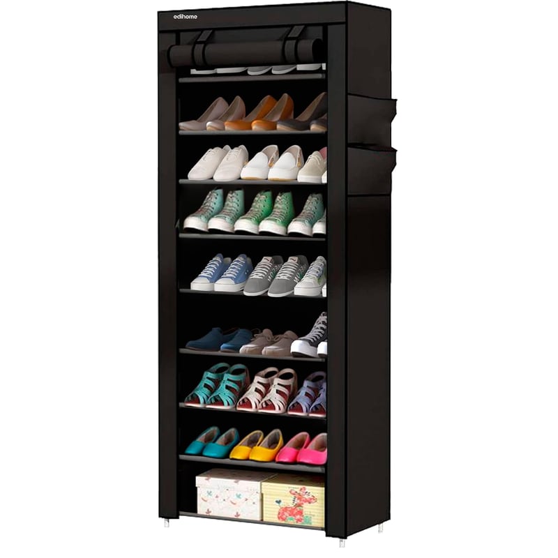 edihome Suport pentru încălțăminte, raft cu 10 niveluri, dulap din material textil cu husă rezistentă la praf, pentru pantofi cu toc, negru, 58x28x162 cm