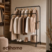 edihome dupla ruhaállvány cipőtartóval, fém - fekete - 110x150x54 cm 7