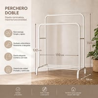 edihome Dvostruka vješalica za odjeću s policom za cipele, 110 x 150 x 54 cm, metalna, bijela, stalak za organizaciju odjeće 2