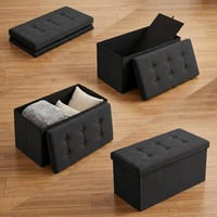 Edihome skladací úložný taburet s látkovým vekom 38x76x38 cm – úložný box, lavica, podnožka, do obývačky alebo k toaletnému stolíku, čierny 2