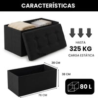 Edihome skladací úložný taburet s látkovým vekom 38x76x38 cm – úložný box, lavica, podnožka, do obývačky alebo k toaletnému stolíku, čierny 3