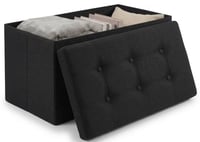 Edihome skladací úložný taburet s látkovým vekom 38x76x38 cm – úložný box, lavica, podnožka, do obývačky alebo k toaletnému stolíku, čierny 1