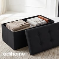 Edihome skladací úložný taburet s látkovým vekom 38x76x38 cm – úložný box, lavica, podnožka, do obývačky alebo k toaletnému stolíku, čierny 7