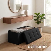 Edihome skladací úložný taburet s látkovým vekom 38x76x38 cm – úložný box, lavica, podnožka, do obývačky alebo k toaletnému stolíku, čierny 5