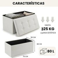 Edihome sklopivi tabure za odlaganje 38x76x38 cm, s poklopcem od tkanine, boja slonovače - klupica, otoman, oslonac za noge, kutija za odlaganje 3