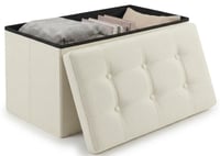 Edihome sklopivi tabure za odlaganje 38x76x38 cm, s poklopcem od tkanine, boja slonovače - klupica, otoman, oslonac za noge, kutija za odlaganje 1