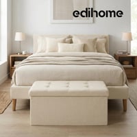 Edihome sklopivi tabure za odlaganje 38x76x38 cm, s poklopcem od tkanine, boja slonovače - klupica, otoman, oslonac za noge, kutija za odlaganje 6