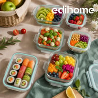 edihome Sklenené dózy s vekom, 9-dielna súprava, vzduchotesné dózy na potraviny, bez BPA, vhodné do umývačky riadu, s certifikátom FDA, priehľadné 8