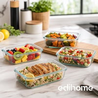 edihome Sklenené dózy s vekom, 9-dielna súprava, vzduchotesné dózy na potraviny, bez BPA, vhodné do umývačky riadu, s certifikátom FDA, priehľadné 6