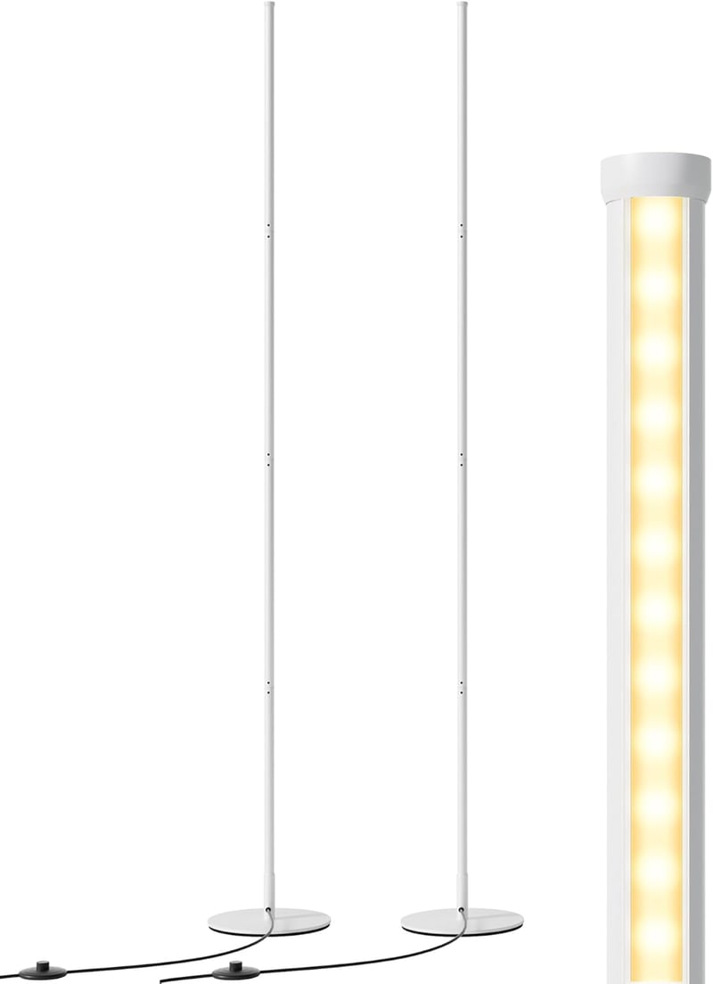 EDISHINE 2 db Állólámpa Szett - Fehér LED Padlólámpa, Szabályozható Fényerő, 3000K Meleg Fény, 146 cm Állítható Magasság, Memória Funkcióval - 2 PACK, White