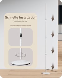 EDISHINE 2 db Állólámpa Szett - Fehér LED Padlólámpa, Szabályozható Fényerő, 3000K Meleg Fény, 146 cm Állítható Magasság, Memória Funkcióval - 2 PACK, White 6