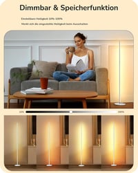 EDISHINE 2 db Állólámpa Szett - Fehér LED Padlólámpa, Szabályozható Fényerő, 3000K Meleg Fény, 146 cm Állítható Magasság, Memória Funkcióval - 2 PACK, White 2