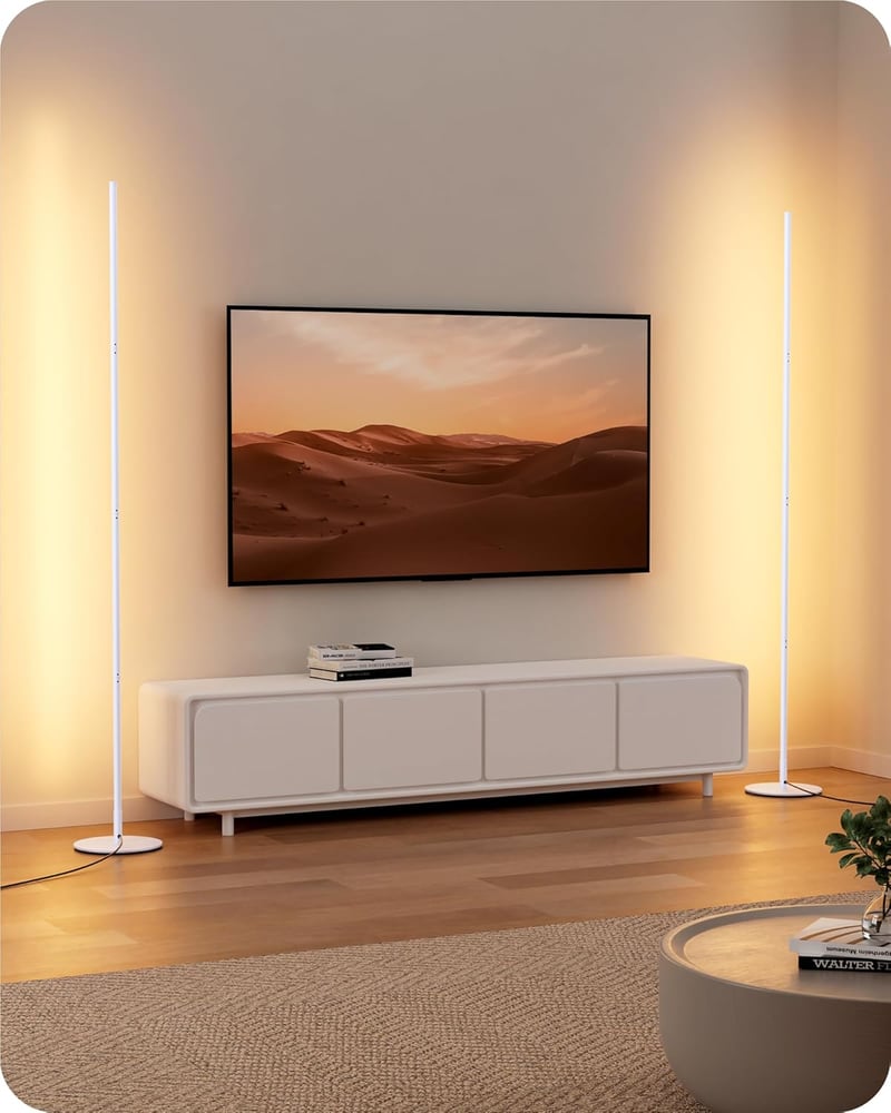 EDISHINE 2 db Állólámpa Szett - Fehér LED Padlólámpa, Szabályozható Fényerő, 3000K Meleg Fény, 146 cm Állítható Magasság, Memória Funkcióval - 2 PACK, White